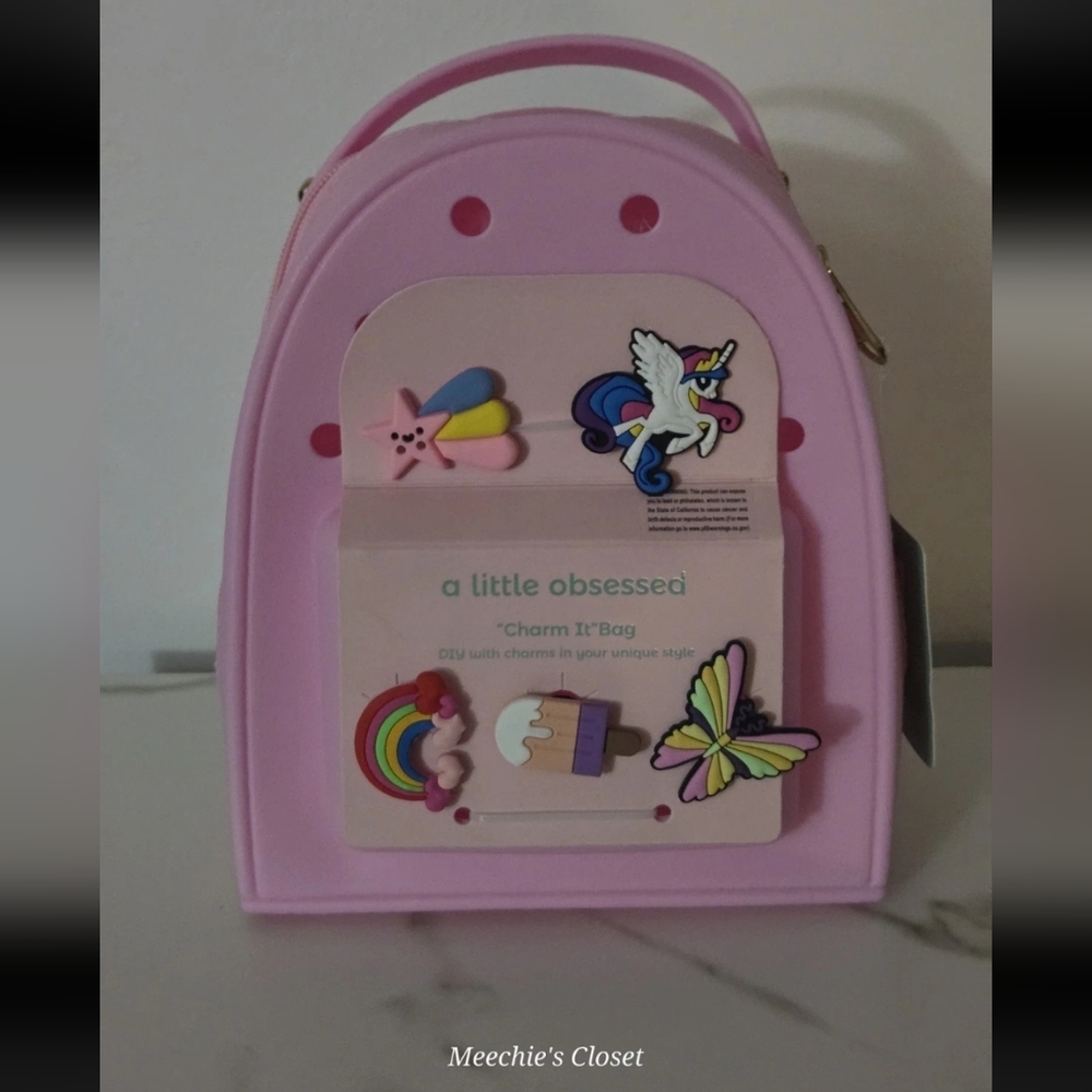 Charm It! A Little Obsessed Clear Pink Jelly Mini Backpack NWT